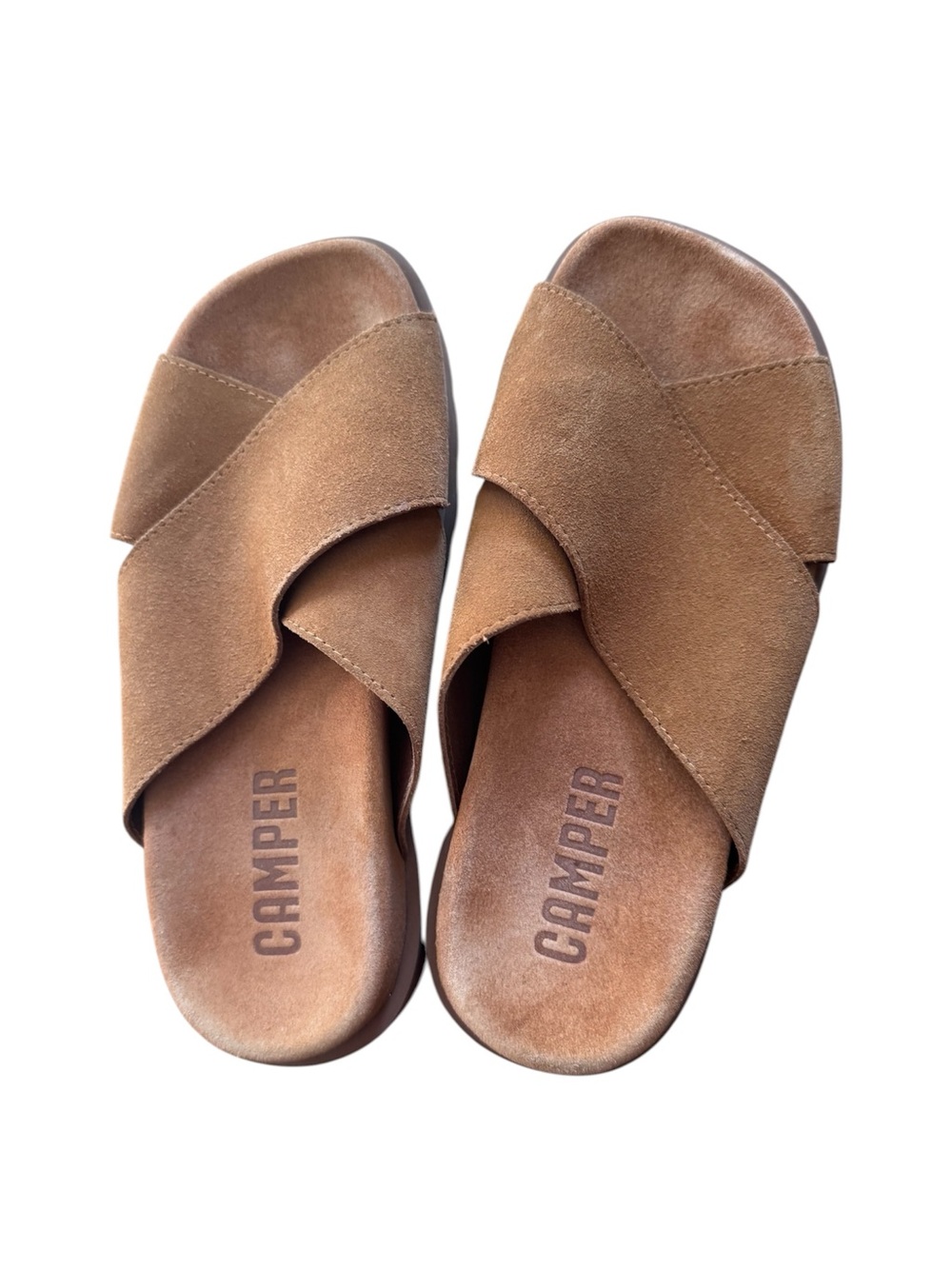 Camper Brown Suede Crossover Slide Sandals brand new never used size 35